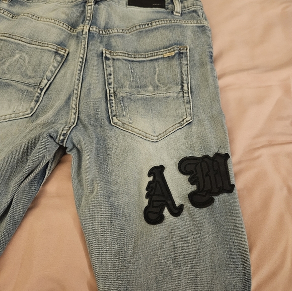 Amiri Jeans Mens Size 32 Vintage Distressed Leather Patches - Picture 6 of 7